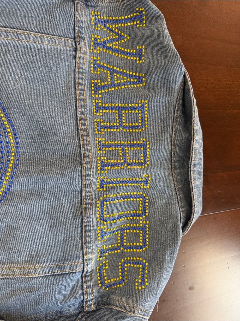 Golden State Warriors jean jacket. Custom designed w/ swarovski rhinestones. - Picture 3 of 6